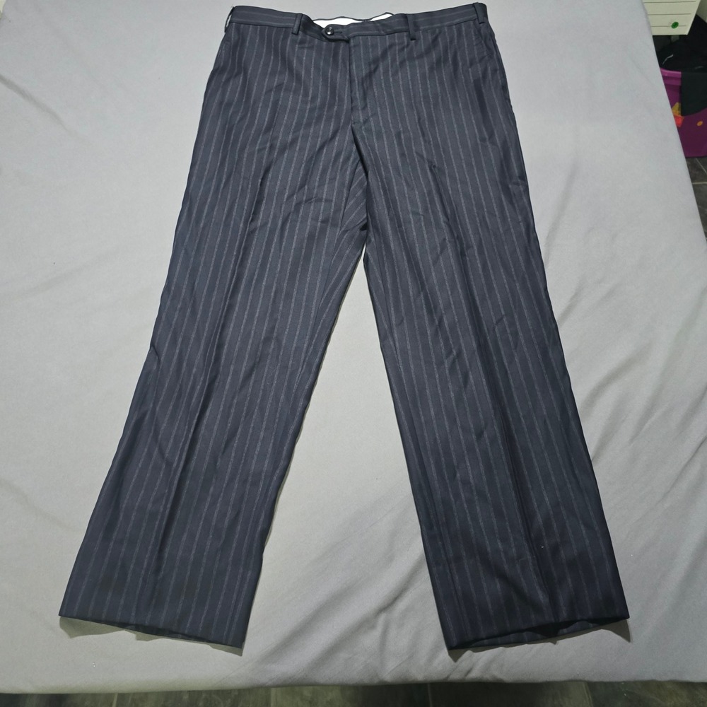 Pal Zileri Dress Pants Mens 38x28 Navy Blue Pinstripe Wool Straight Leg Trousers